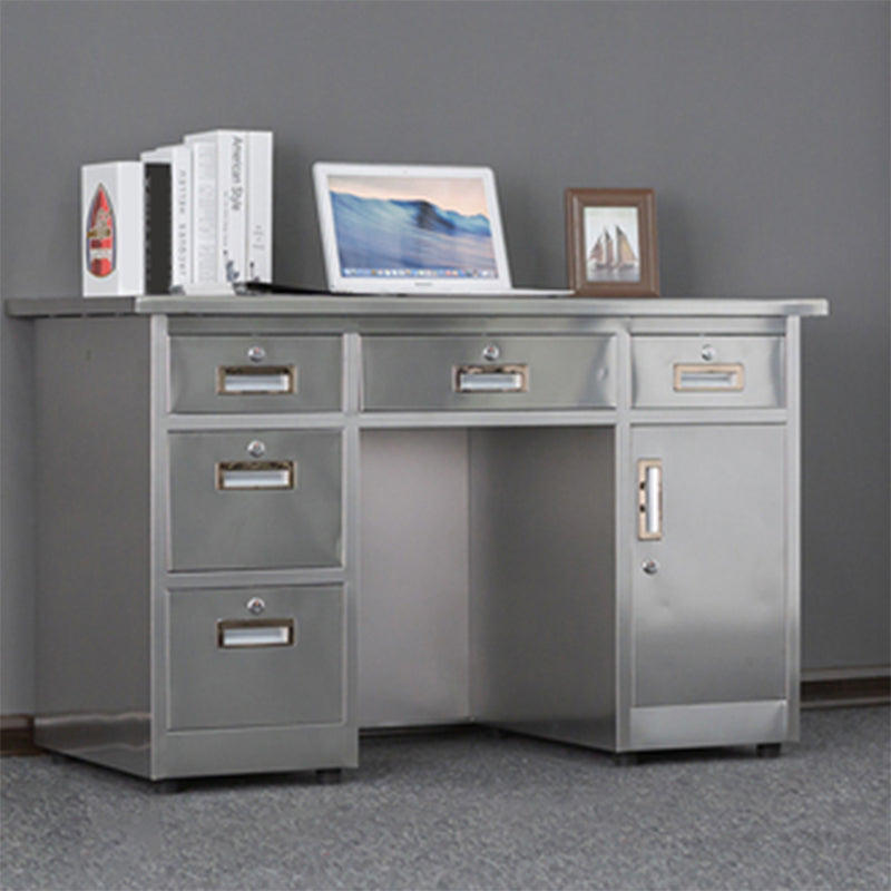 Rectangular Shaped Silver Office Writing Desk Stainless Steel with Metal Legs