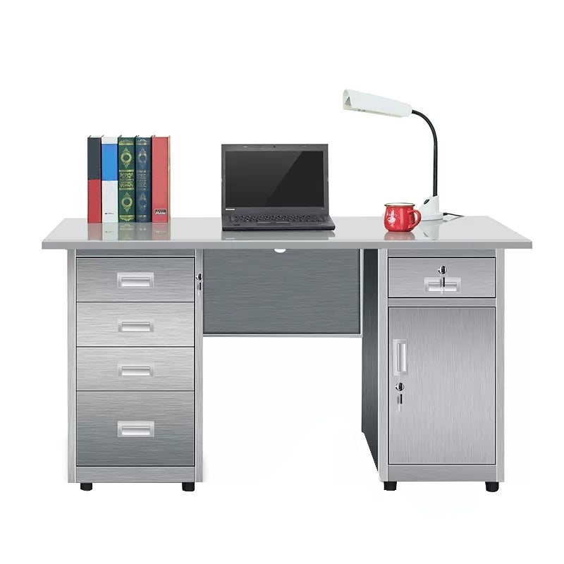 Rectangular Shaped Silver Office Writing Desk Stainless Steel with Metal Legs