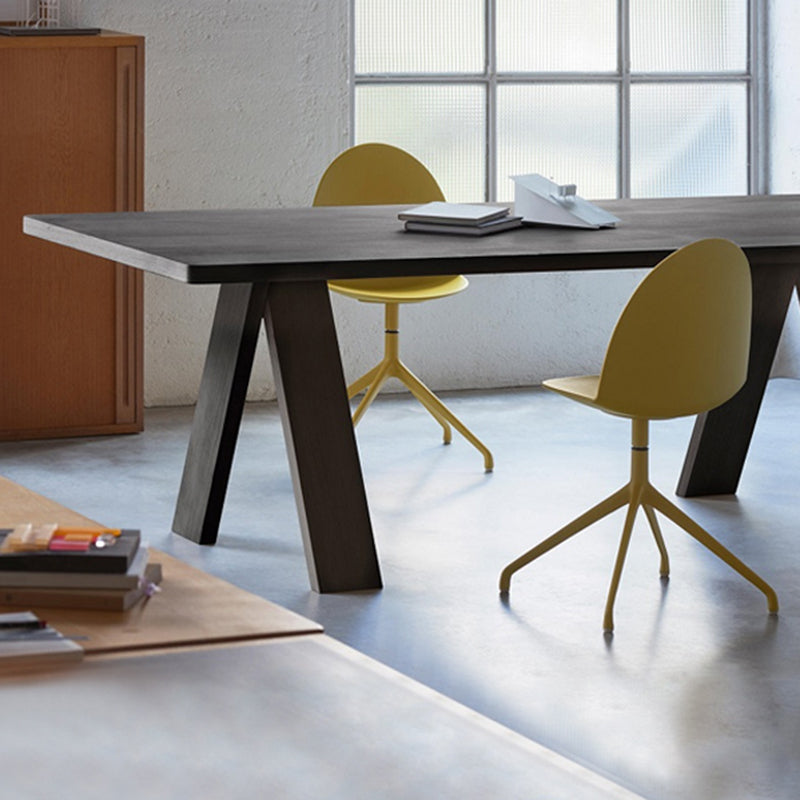 Rectangular Shaped Office Writing Desk with Wooden Legs in Black/Natural