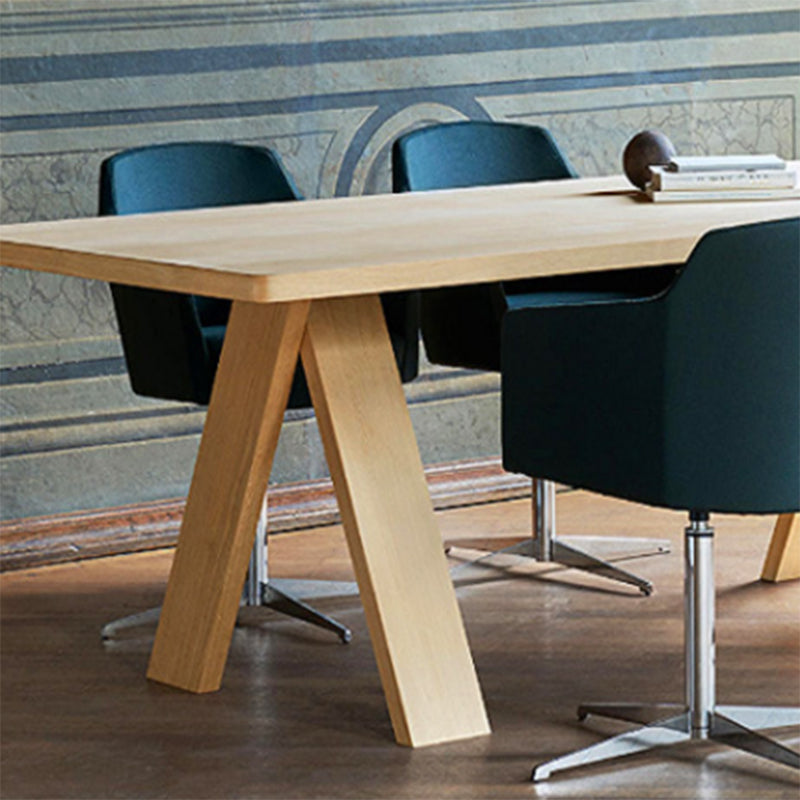 Rectangular Shaped Office Writing Desk with Wooden Legs in Black/Natural