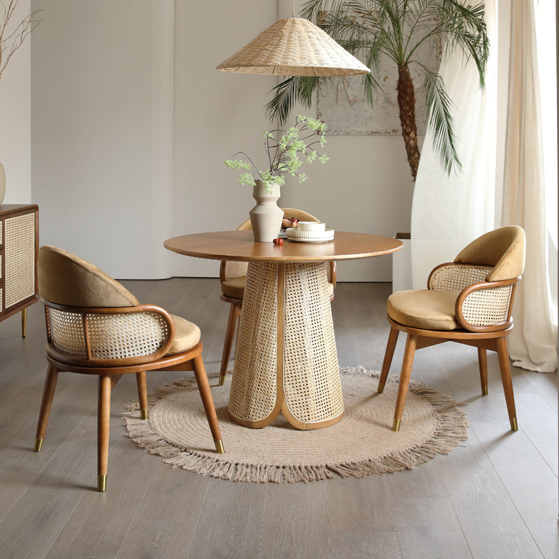 Contemporary Solid Wood Top Pedestal Dining Table Set for Home