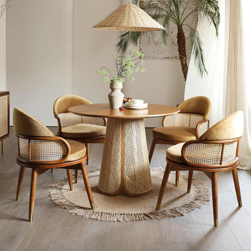 Contemporary Solid Wood Top Pedestal Dining Table Set for Home