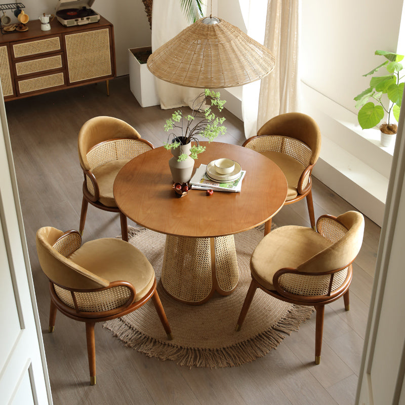 Contemporary Solid Wood Top Pedestal Dining Table Set for Home