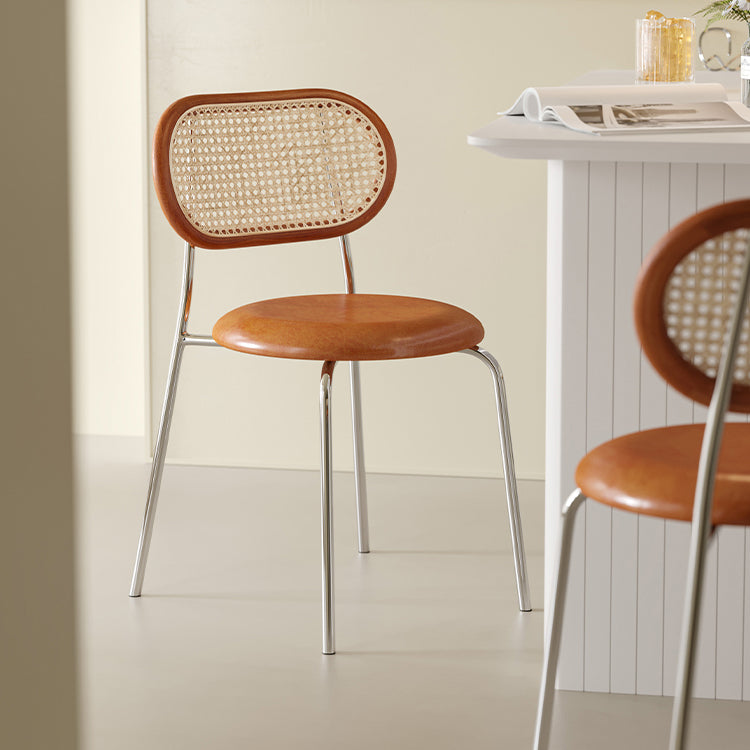 Polished Finish Faux Leather Dining Chair with Metal Legs for Kitchen