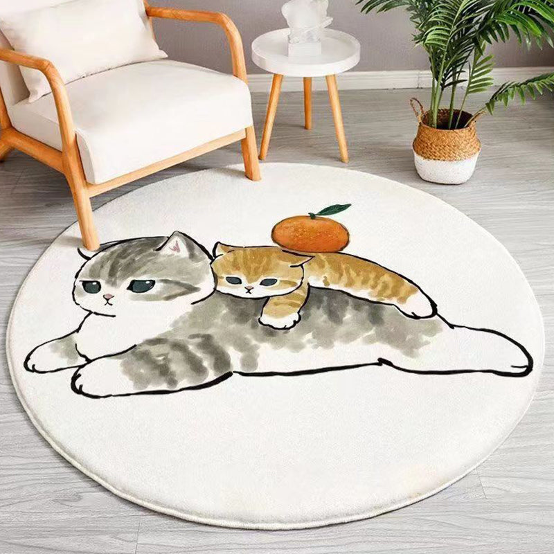 Non-Slip Backing Round Polyster Cartoon Animal Print Contemporary Carpet