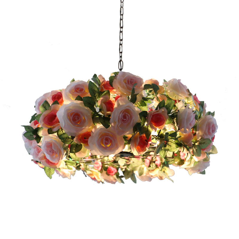 Schwarzer Sputnik Anhänger Kronleuchter Industrial Metal 5 Köpfe Wohnzimmer Hängende Lichtstoffe mit rosa Blumen -Deco