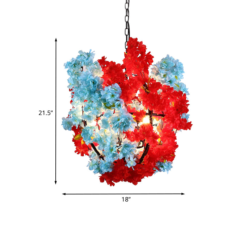 3 bulbi floreali sferici sferici il lampadario di illuminazione industriale rossa e blu lampada di sospensione metallica