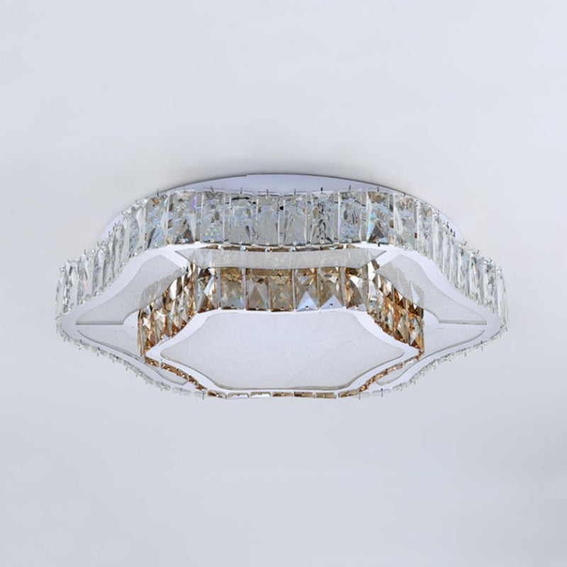 2 Layers Flower LED Flush Light Contemporary Chrome Crystal Ceiling Mounted Lamp for Living Room