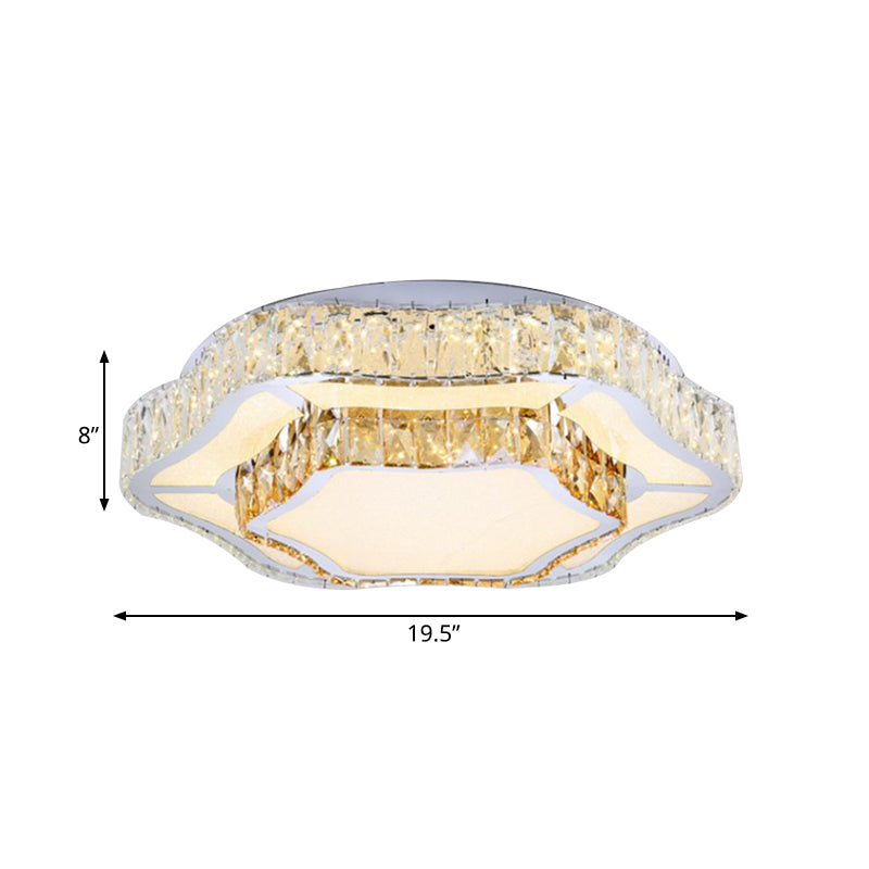 2 strati Fiore LED Luce a Flusso Contemporaneo Cromo Cristallo Lampada da Soffitto per Soggiorno