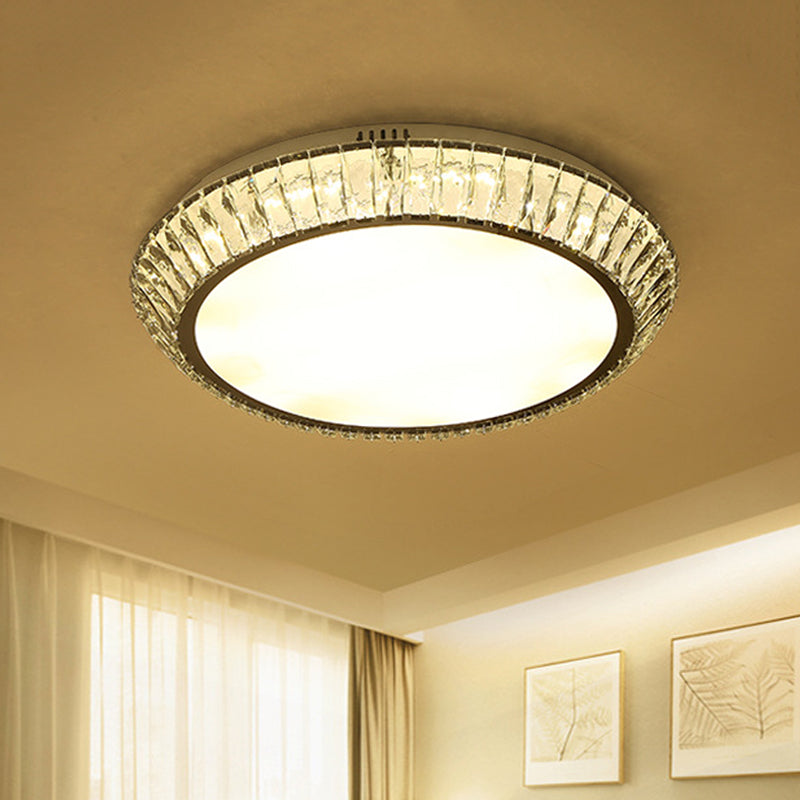 Beveled Inlaid Crystal Round Flushmount Minimalist Living Room 23.5"/31.5" Dia LED Flush Mount Ceiling Light in Chrome