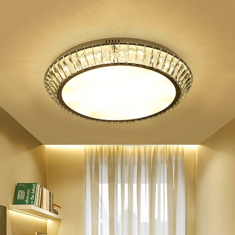 Beveled Inlaid Crystal Round Flushmount Minimalist Living Room 23.5"/31.5" Dia LED Flush Mount Ceiling Light in Chrome