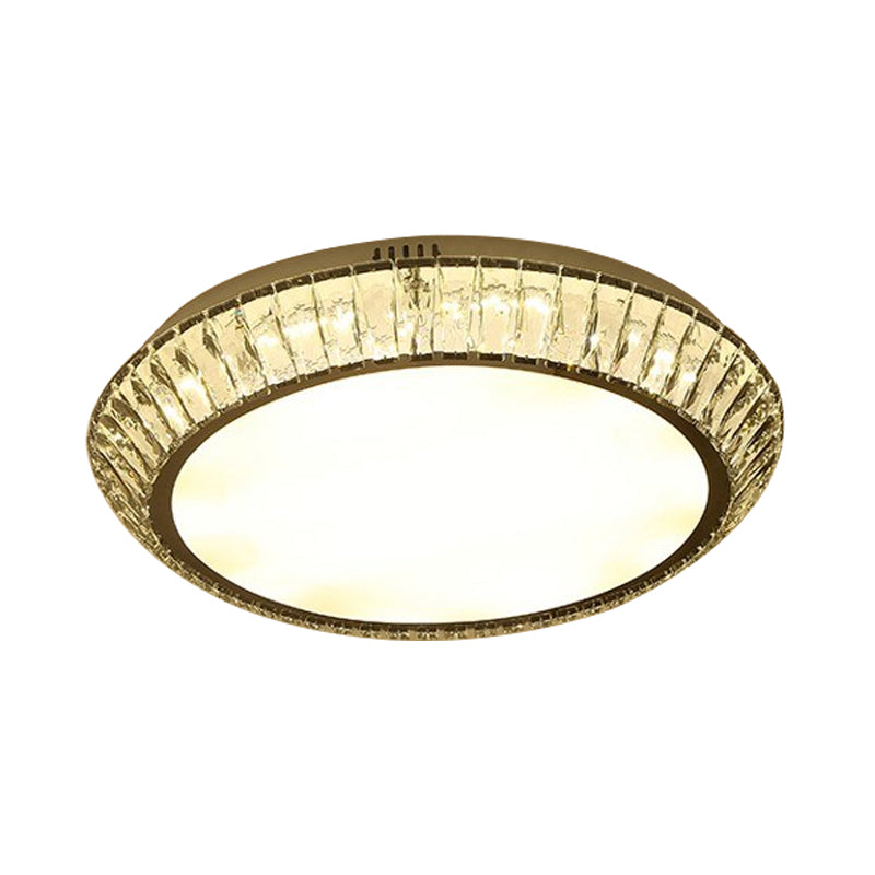 Plafonnier LED encastré rond en cristal incrusté biseauté, minimaliste, pour salon, 23,5 "/ 31,5" de diamètre, chrome