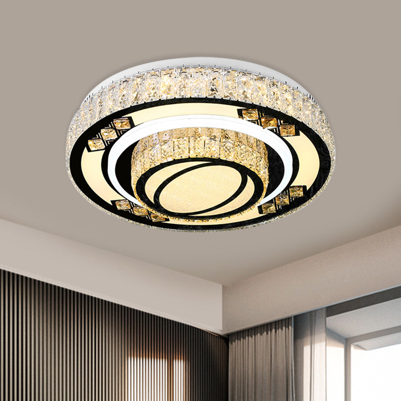 Tiered Round Bedroom Ceiling Flush Modern Crystal Chrome Finish LED Flush Mount Lighting