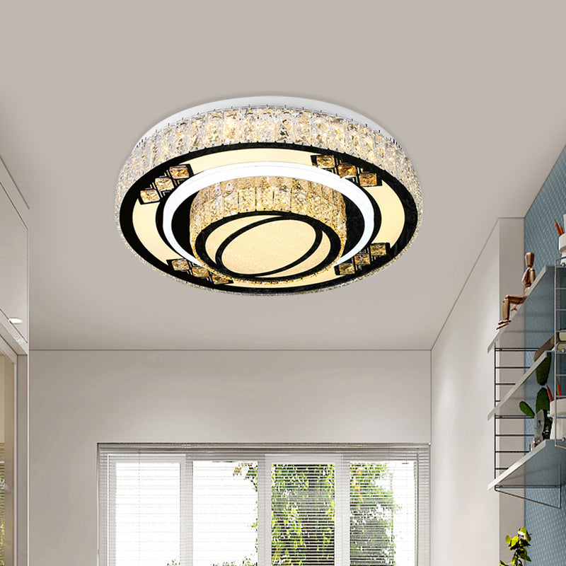 Tiered Round Bedroom Ceiling Flush Modern Crystal Chrome Finish LED Flush Mount Lighting