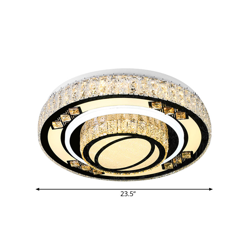 Tiered Round Bedroom Ceiling Flush Modern Crystal Chrome Finish LED Flush Mount Lighting