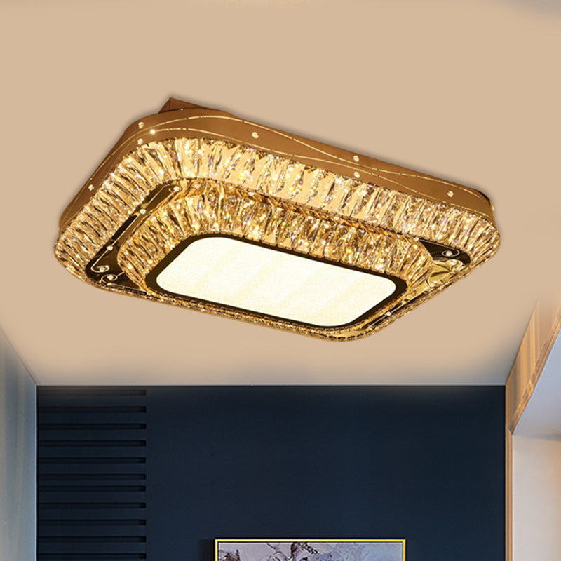 2 niveles Rectangle Crystal Ceiling Flush Sala de estar modernista LED FLUSHMOUNT Light in Chrome