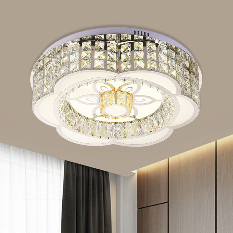 Modern Flower LED Ceiling Flush Mount Crystal Embedded Flushmount Lighting in Chrome, 23.5"/31.5" Wide