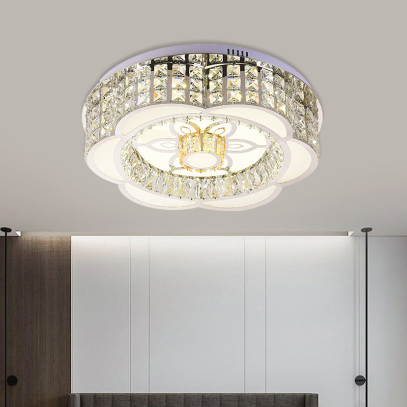 Modern Flower LED Ceiling Flush Mount Crystal Embedded Flushmount Lighting in Chrome, 23.5"/31.5" Wide