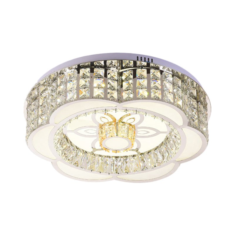 Modern Flower LED Ceiling Flush Mount Crystal Embedded Flushmount Lighting in Chrome, 23.5"/31.5" Wide