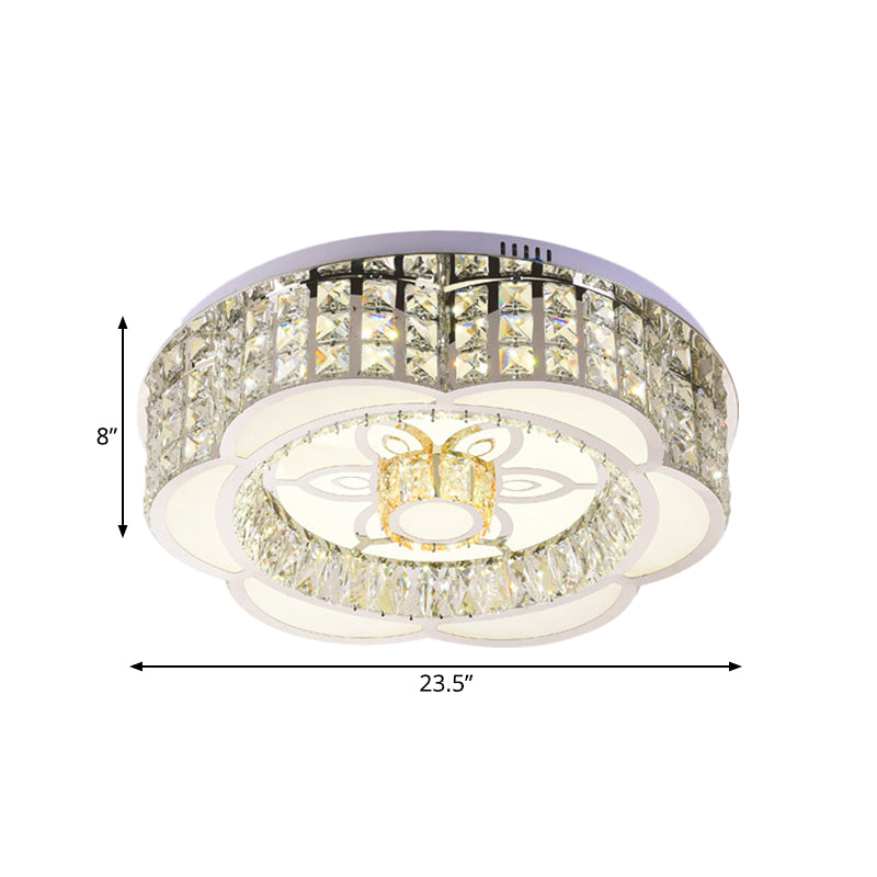 Modern Flower LED Ceiling Flush Mount Crystal Embedded Flushmount Lighting in Chrome, 23.5"/31.5" Wide