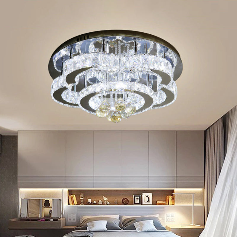 Crystal Chrome Ceiling Flushmount Lamp 2-Tier Square/Circle Modernist LED Flush Mount Lighting