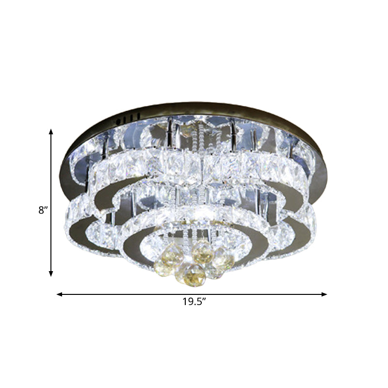 Crystal Chrome Ceiling Flushmount Lamp 2-Tier Square/Circle Modernist LED Flush Mount Lighting