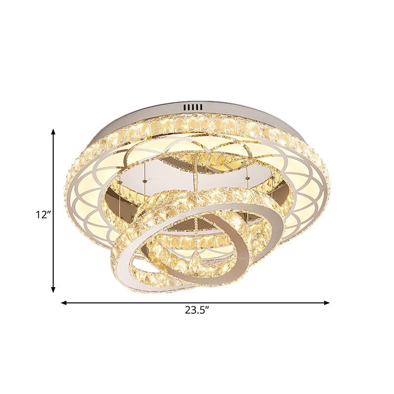 Gekruiste ring LED VLOK LICHTBRIJFTER MODERNE ROMANTISCHE GEPOLISEERD CHROME KRISTAL CLIFIL LAMP VOOR LOUNGE