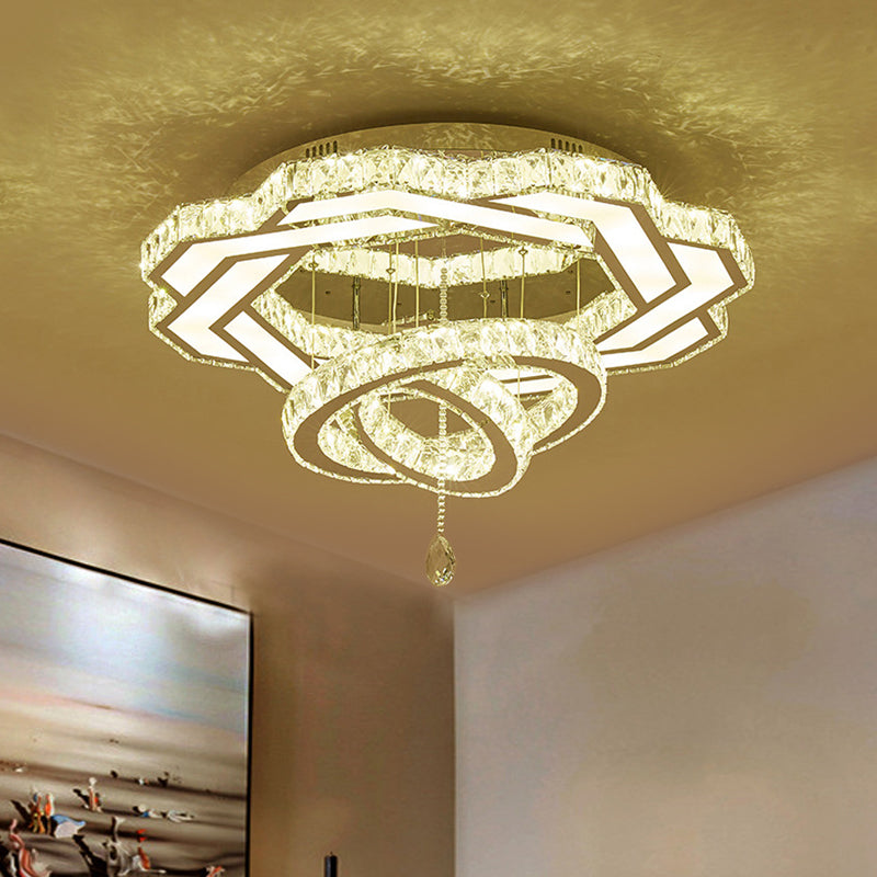 Circular Crystal LED Ceiling Lighting Contemporary Hotel Flush Mounted Lamp in Polished Chrome