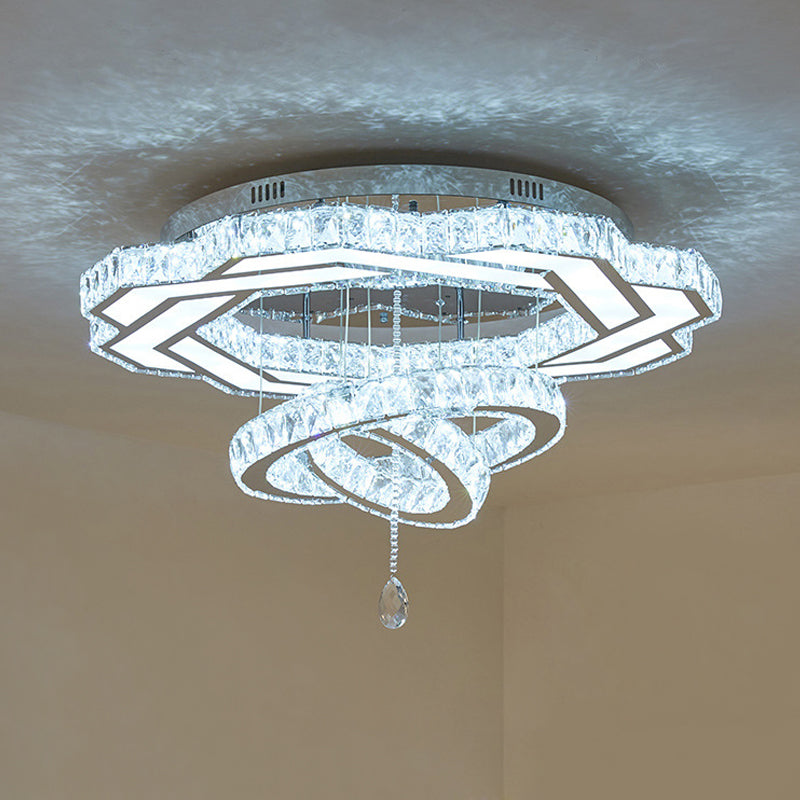 Circular Crystal LED Ceiling Lighting Contemporary Hotel Flush Mounted Lamp in Polished Chrome