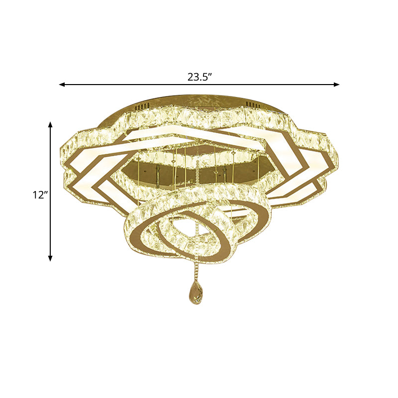 Éclairage de plafond à LED circulaire Crystal Hotel contemporain lampe montée à chromage poli en chrome poli