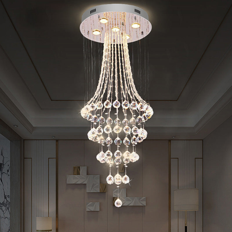 Flared Crystal Drape Ceiling Lamp Modern Stylish 5 Heads Dining Room Flush Mount Fixture in Chrome