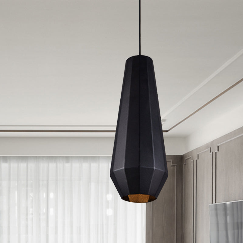 Single Hanging Light Fixture Warehouse Faceted Barn/Diamond/Tapered Iron Pendant Lamp in Black