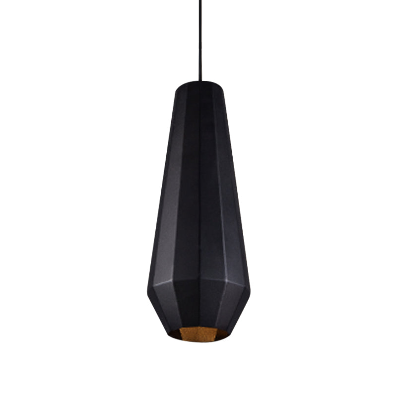 Single Hanging Light Fixture Warehouse Faceted Barn/Diamond/Tapered Iron Pendant Lamp in Black