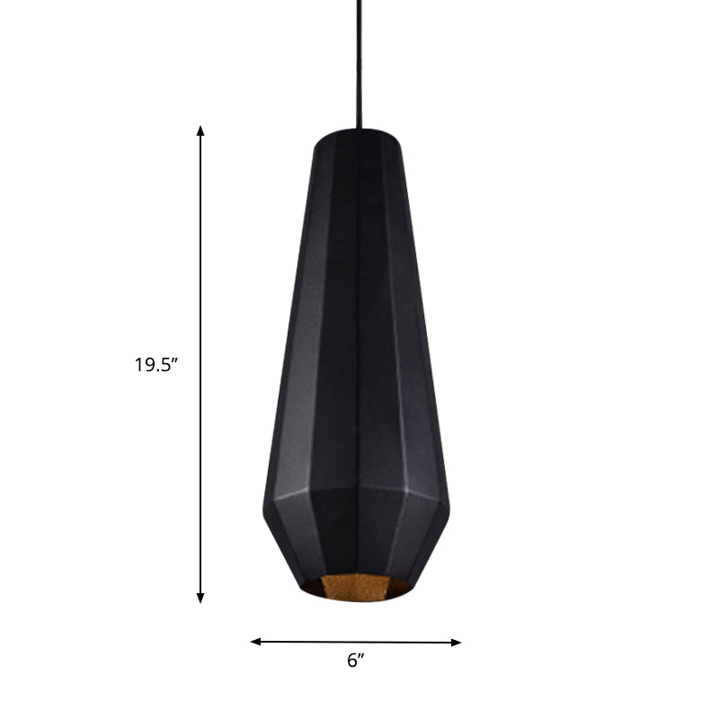 Single Hanging Light Fixture Warehouse Faceted Barn/Diamond/Tapered Iron Pendant Lamp in Black