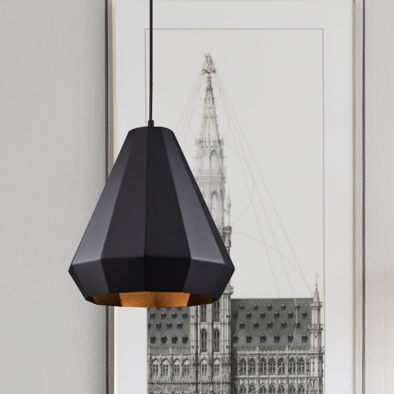 Single Hanging Light Fixture Warehouse Faceted Barn/Diamond/Tapered Iron Pendant Lamp in Black