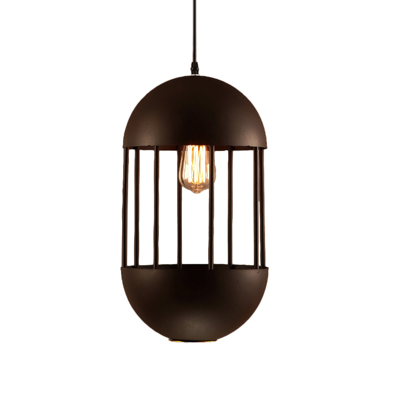 Black Oval Cage Pendante lampe industrielle métal 1