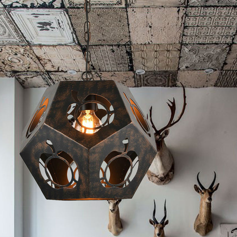 Iron Bronze Ceiling Pendant Hollowed Out Faceted Sphere 1 Head Factory Suspended Lighting Fixture