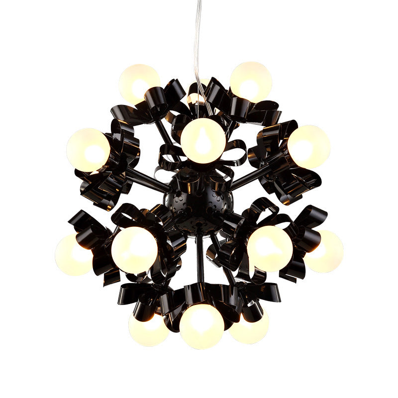 Black Starburst Chandelier Loft Style Metal 18 Heads Bedroom Ceiling Pendant with Ball Frosted Glass Shade