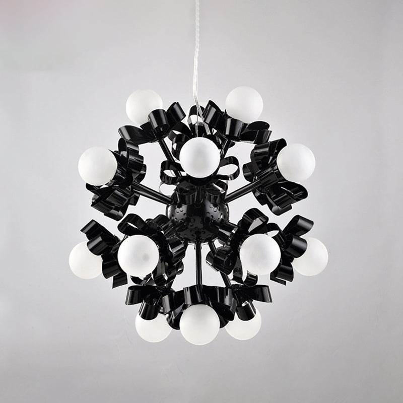 Chandelier negro de estelar de estelar de estelar de estallido de 18 cabezas Costilete de techo de dormitorio con tono de vidrio esmerilado de bola