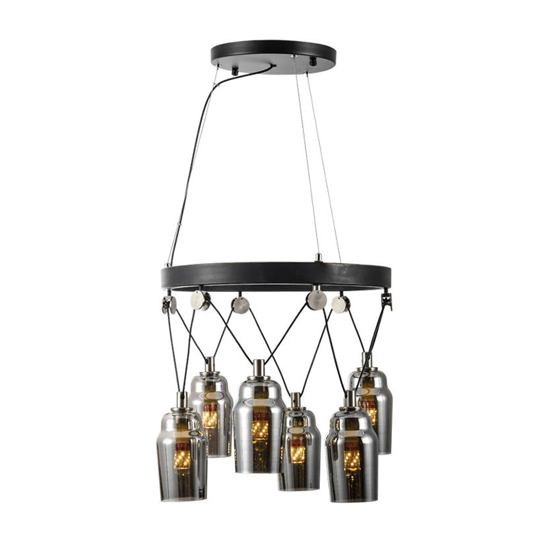 6-Licht-Cocktail Shaker Kronleuchter Loft Black Clear Glass Suspension Anhänger Licht