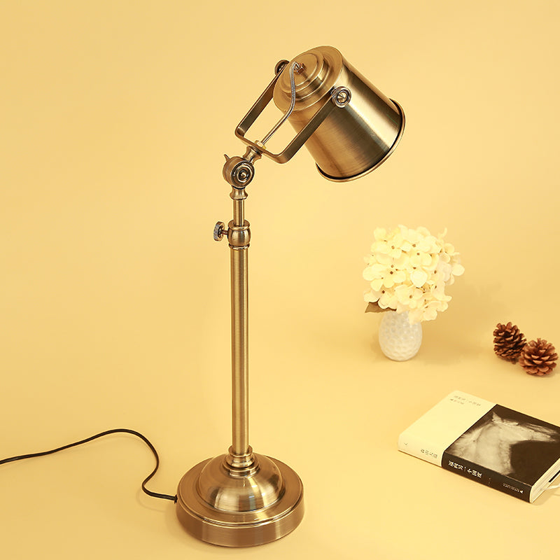 1-Light Swivel Shade Bucket Table Lamp Antique Gold Metal Nightstand Light for Living Room