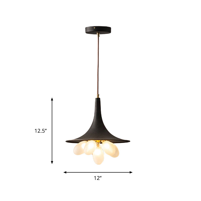 6/11-Bulb Iron Pendant Chandelier Industrial Black Wide Flared Dining Room Hanging Lamp with Grapes Frosted Glass Shade