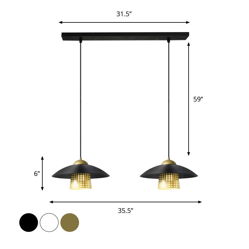 2-Light Saucer Cluster Pendant Farmhouse Black/White/Gold Metallic Suspension Lamp with Pierced Bell Insert