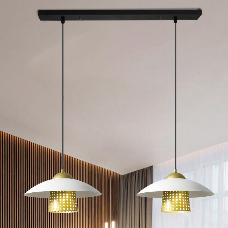 2-Licht-Untertasse Cluster Anhänger Bauernhaus Schwarz/Weiß/Gold Metallic Suspension Lampe mit durchbohrtem Glockeneinsatz