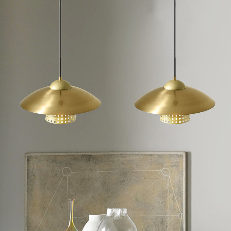 2-Light Saucer Cluster Pendant Farmhouse Black/White/Gold Metallic Suspension Lamp with Pierced Bell Insert