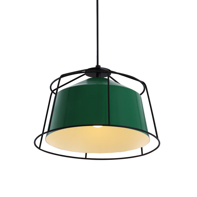 Green Barn Pendant Light Fixture Loft Aluminum 1 Light Living Room Down Lighting with Cage Guard