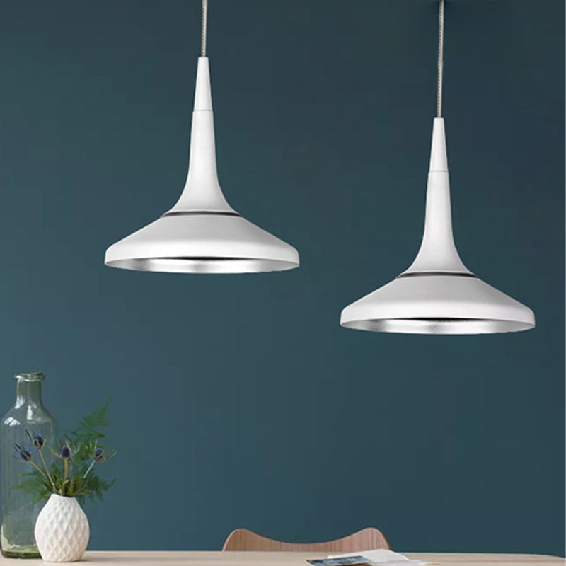 White Funnel Suspension Pendant Nordic Aluminum 1 Bulb Dining Room Hanging Light Fixture