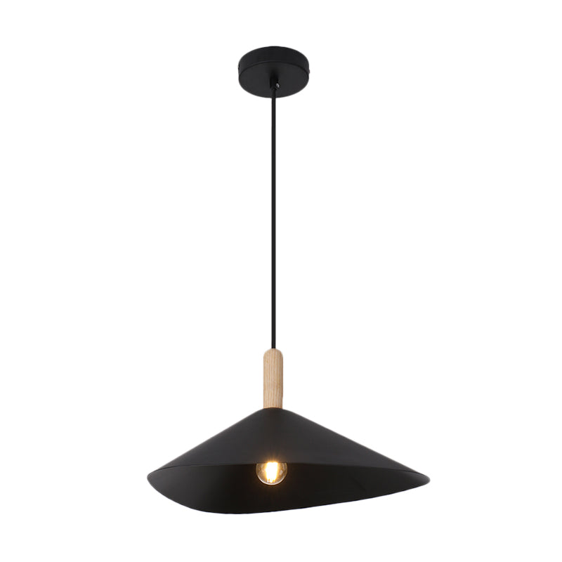 Pyramid Bedside Drop Pendant Vintage Iron 1 Head Black/White/Gold and Wood Ceiling Suspension Lamp