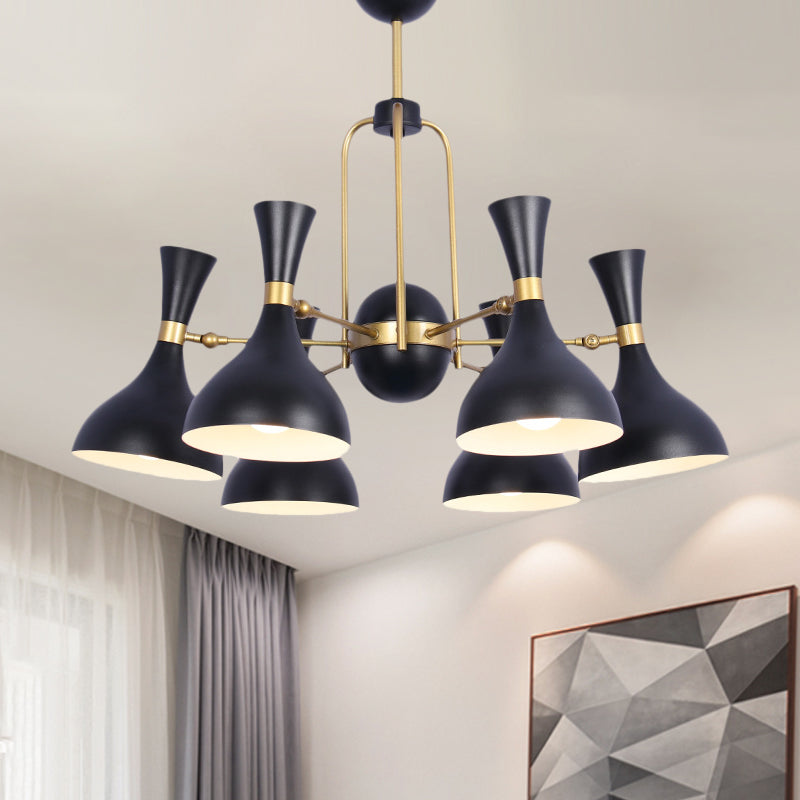 6 Lights Funnel Adjustable Chandelier Warehouse Black and Gold Metal Hanging Pendant Light