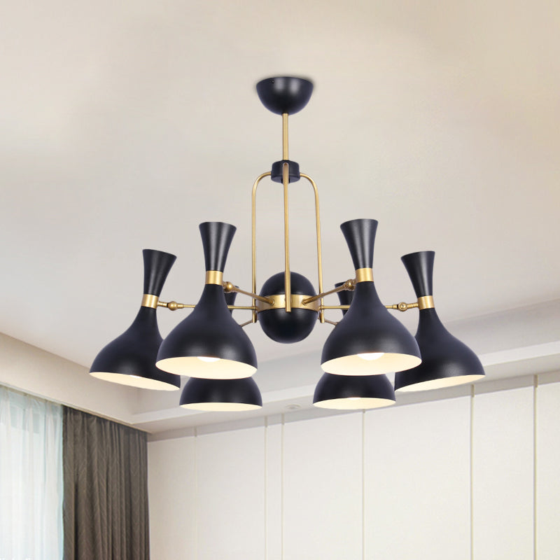 6 Lights Funnel Adjustable Chandelier Warehouse Black and Gold Metal Hanging Pendant Light